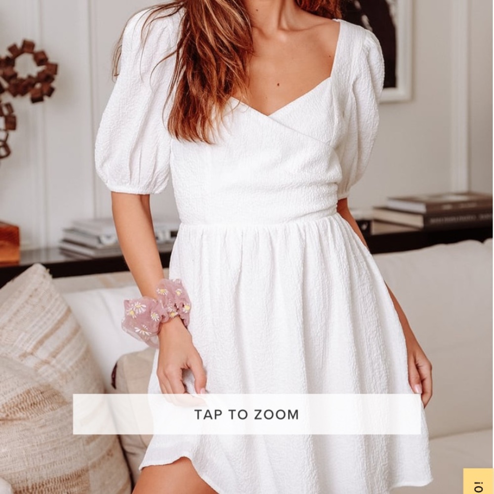 Little Bit In Love White Surplice Puff Sleeve Mini Dress
